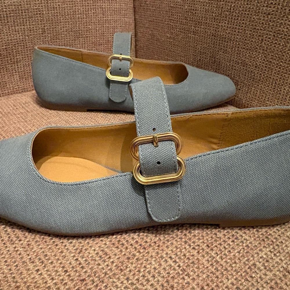 Classic Mary Jane Flats in Slate Blue with Buckle - Picture 6 of 6